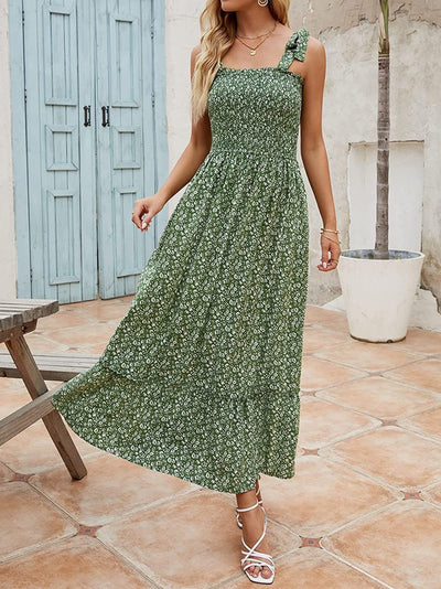 Casandra - Vestidos Sueltos de Tirantes Estampados Bohemios Largos de Verano para Mujer