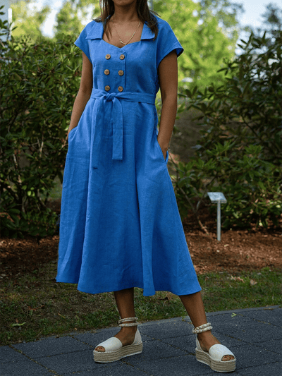 Carolina - Vestido casual con dos bolsillos y solapa monocolor para mujer