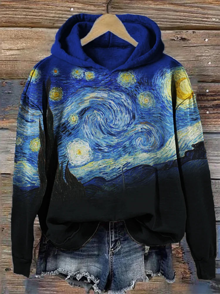 Sudadera con capucha acogedora en contraste degradado de noche estrellada