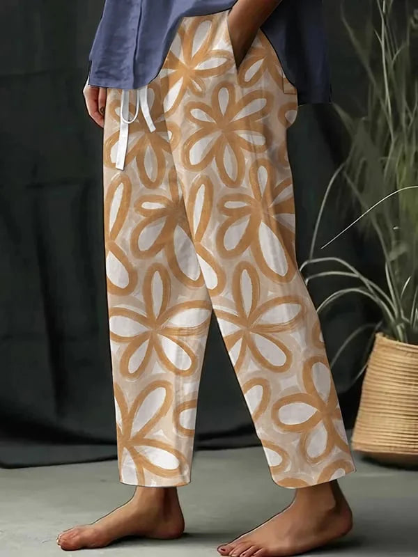 Maria - Pantalones casuales sueltos con estampado floral botánico para mujer