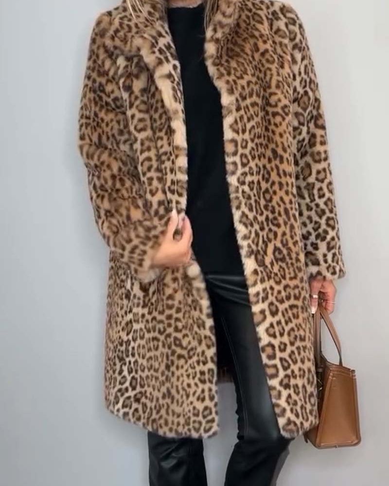 LEIA - Chaqueta larga de leopardo suave