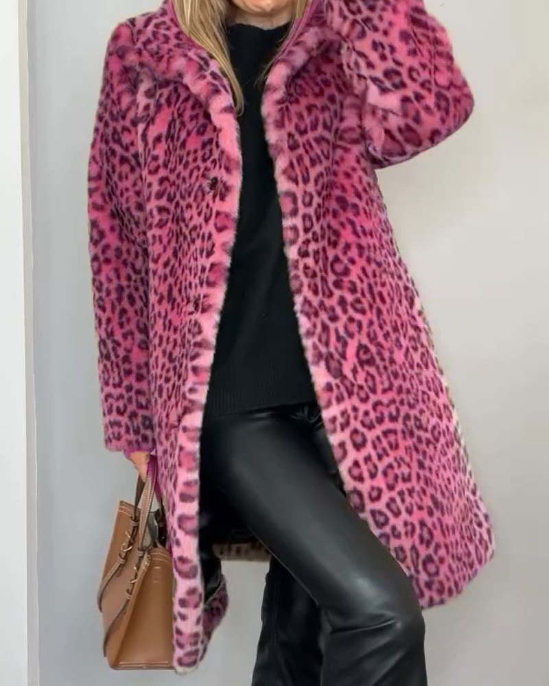 LEIA - Chaqueta larga de leopardo suave