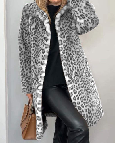 LEIA - Chaqueta larga de leopardo suave