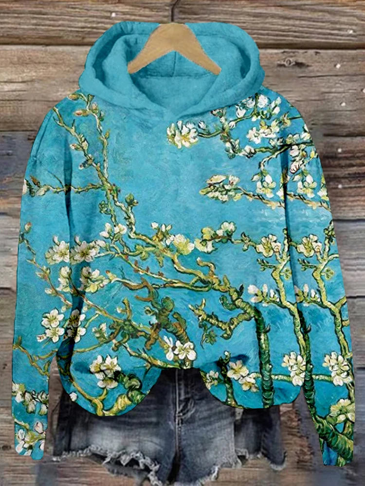 Almendro Estampado de Arte en Sudadera con Capucha Confortable