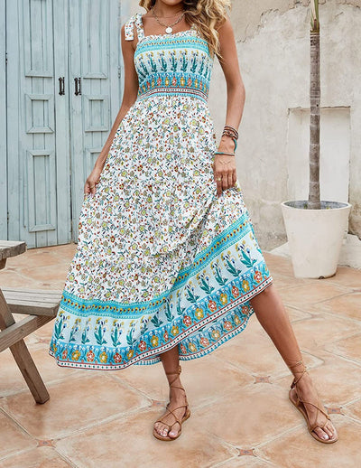 Mila - Vestidos Sueltos de Tirantes Largos con Estampado Bohemio de Verano para Mujer