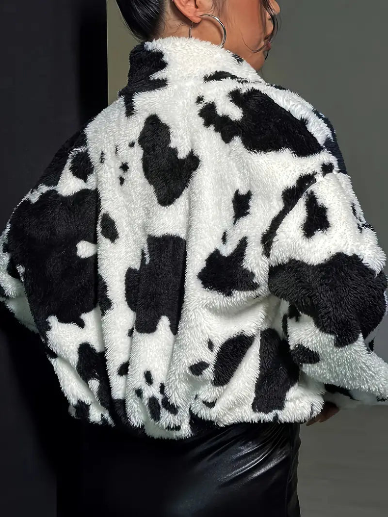 Kenya – Acogedora chaqueta con cremallera y estampado de vaca