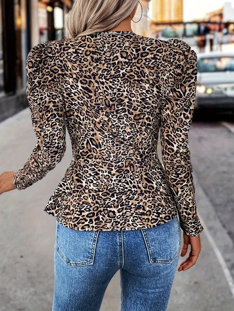 Ivy – Elegante chaqueta con mangas abullonadas y estampado de leopardo