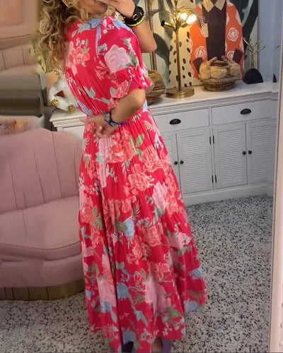 Delia - Vestido con cuello en V y estampado floral