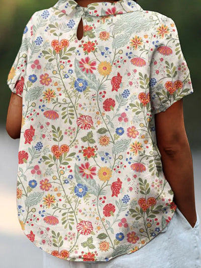 Anna - Camisa casual con estampado floral pastoral para mujer