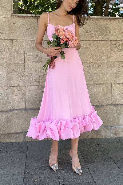 Sandra - Vestido midi de bustier con volantes para fiestas de banquetes de la medianoche