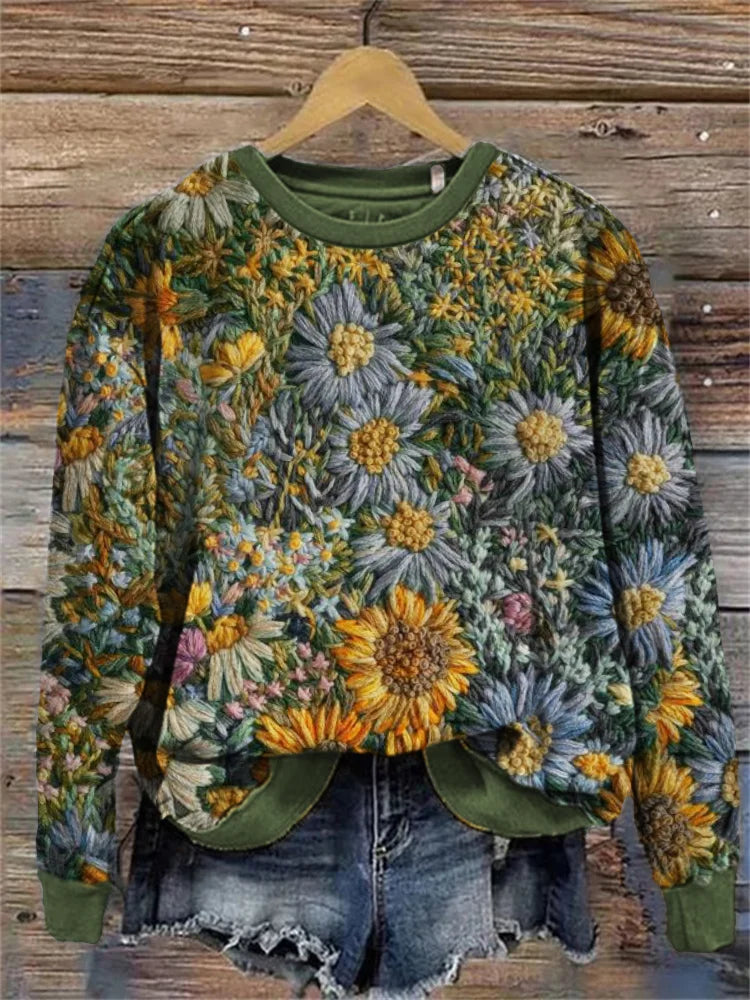 Daisy Blomsterbroderi Kunst Hyggelig Sweatshirt