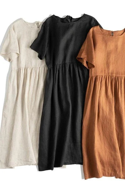 Ainara - Vestidos largos y holgados de lino puro para mujer Trajes de verano casuales