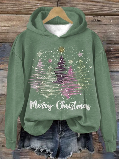 Sudadera con capucha y estampado de árbol brillante de Feliz Navidad para mujer