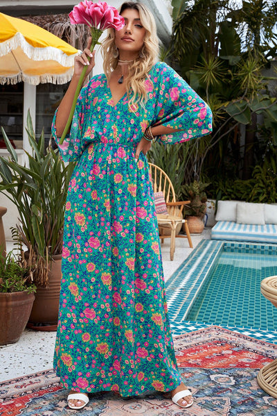 Claudia | Vestido bohemio con escote en V y estampado floral