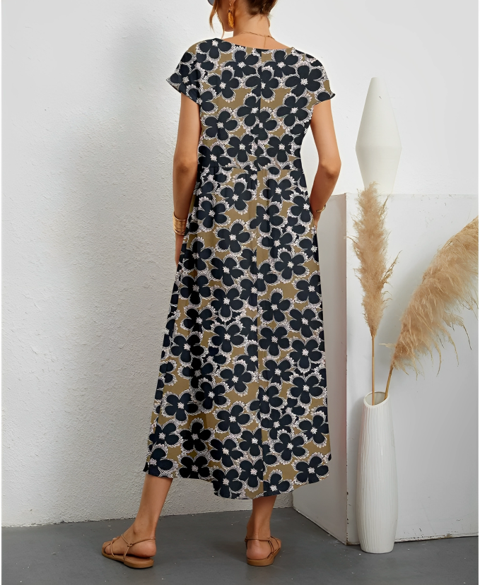 Vestido midi de manga corta con estampado floral moderno